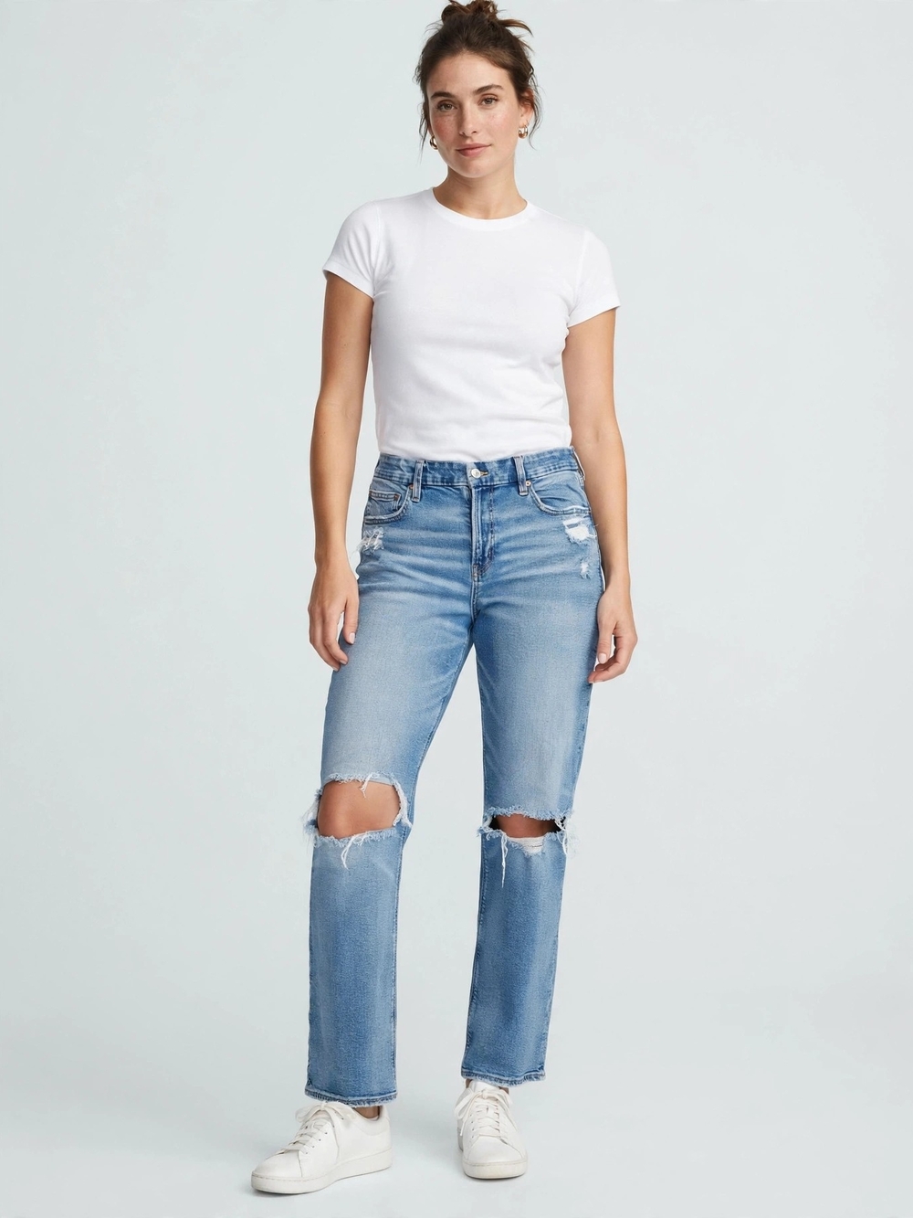 American Eagle Distressed Ripped Knee Jeans Light Wash Straight Leg - Picture 1 of 8